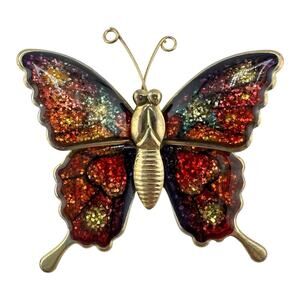 Interpur Gold Tone Multicolor Glitter Enamel Resin Butterfly 1.5”x1.25” Brooch